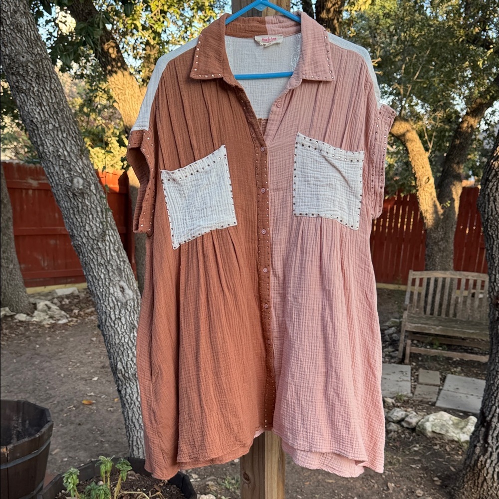 Colorblock Button-Up Dress with Pockets